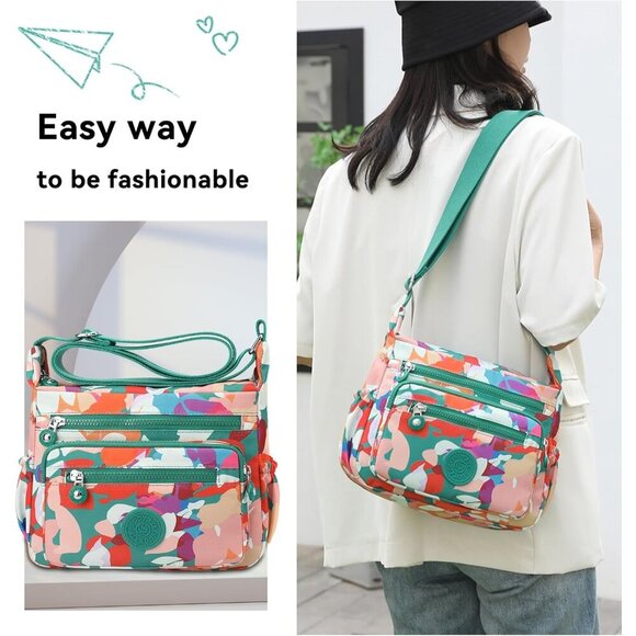 Crossbody Bag Womens Nylon Waterproof Multi-Pocket Casual Purse - Picture 5 of 6